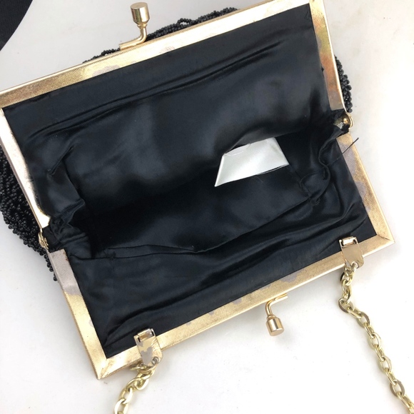 Vintage Black Beaded Evening Bag Purse Prom Homecoming - Picture 5 of 7